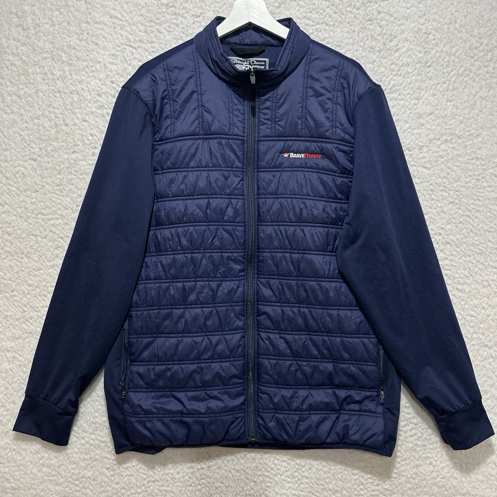 Straight Down Jacket Navy Blue Thermal Insulated Puffer Embroidered Brave Hearts